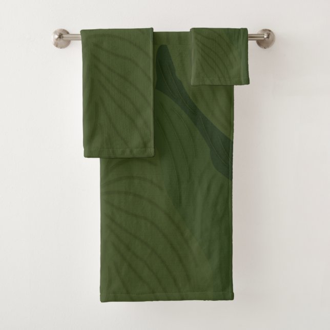 Green Leaves Botanical Nature Pattern Bath Towel Set (Insitu)