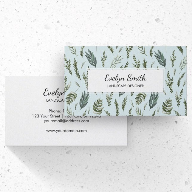 Green Leaves Botanical Pattern Business Card (Front and Back Side)
