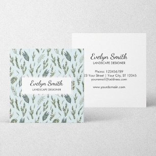 Green Leaves Botanical Pattern Square Business Card