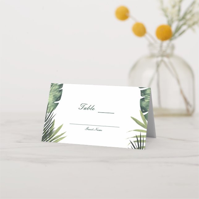 Green Leaves Botanical Tropical Plants Seating Place Card (Back)