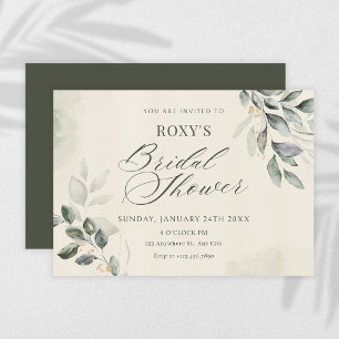 Green leaves bridal shower invitation