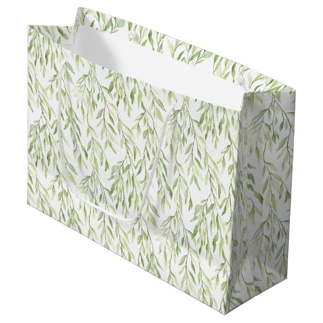 Green Leaves Bridal Shower Large Gift Bag (Front Angled)