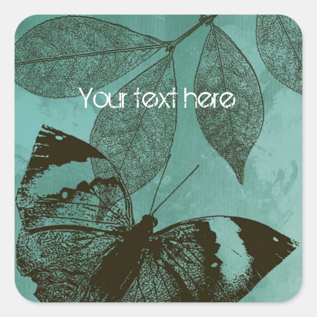 Green Leaves Butterfly Square Sticker (Front)