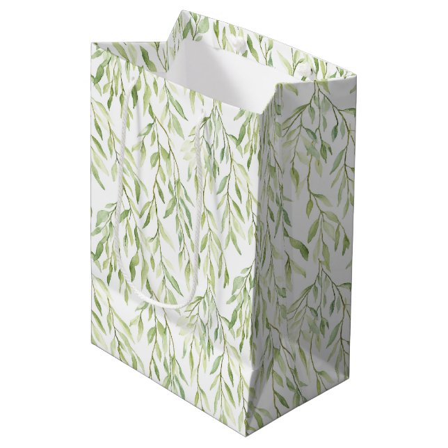 Green Leaves Chic Birthday Medium Gift Bag (Front Angled)