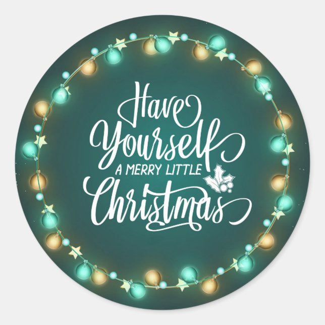 Green Leaves & Christmas Lights | Sticker Seal (Front)
