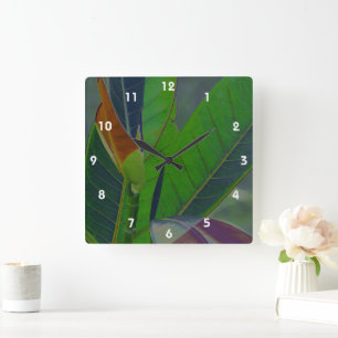Green Leaves Close-Up Square Wall Clock