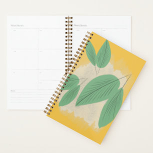Green Leaves Concrete Background Yellow Planner