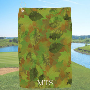 Green Leaves Custom Monogram or Name Camo Golf Towel
