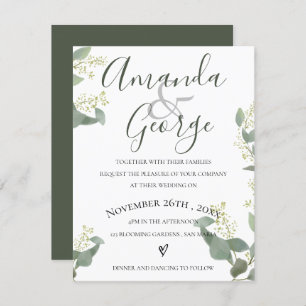 Green Leaves Elegant Script Wedding Invitation