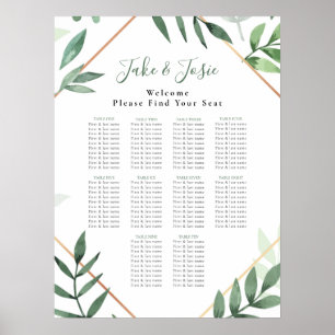 Green leaves Elegant Wedding Seating Chart