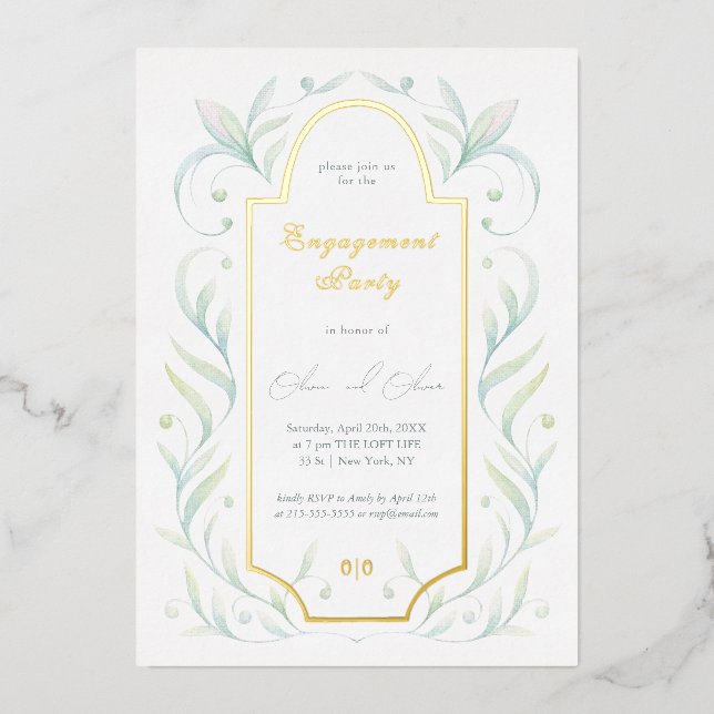 Green Leaves Engagement Party Invitation (Front)