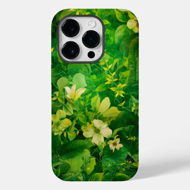 Green Leaves Floral Yellow Case-Mate iPhone Case (Back)