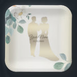 Green Leaves Flower Golden Frame Wedding Party Paper Plate<br><div class="desc">Green Leaves Flower Golden Frame Wedding Party Paper Plate. Unique,  beautiful,  stylish design. Easy to be personalized. Font style,  size and colors can be changed. Matching items available.</div>