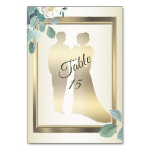 Green Leaves Flower Golden Frame Wedding Party Table Number