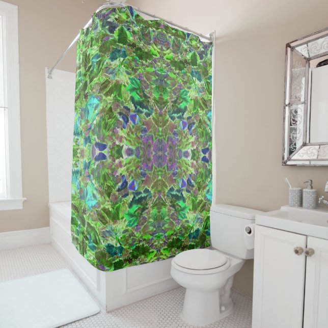 Green Leaves Foliage Nature Pattern Shower Curtain (In Situ)