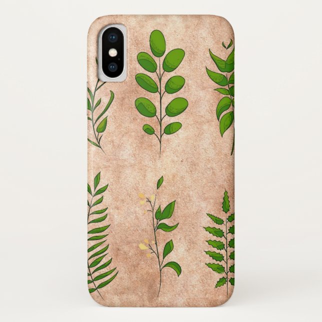 Green leaves foliage plants distressed faded sepia Case-Mate iPhone case (Back)