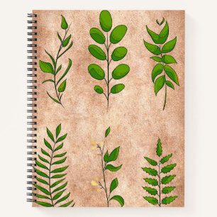 Green leaves foliage plants distressed faded sepia notebook