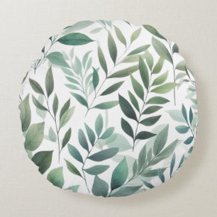Green Leaves Foliage Rustic Leaf Pattern Round Cushion