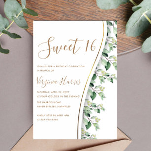 Green Leaves Foliage Sweet Sixteen 16 Birthday Invitation