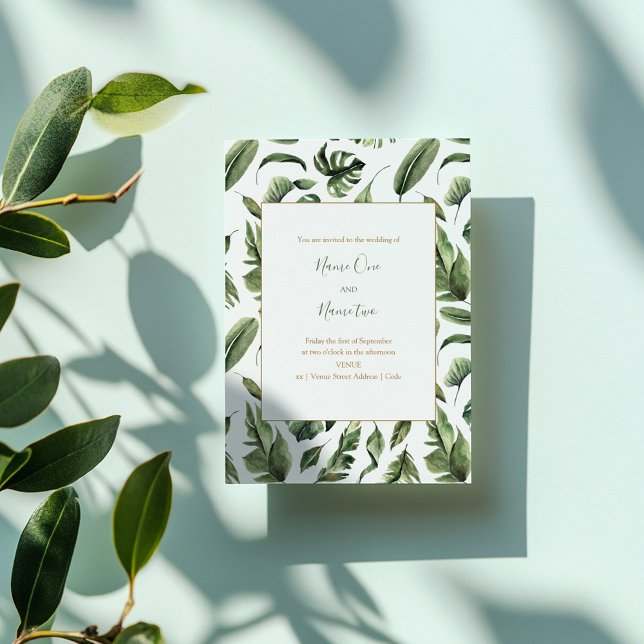 Green leaves, forrest wedding invitation (Green leaves, jungle style, forrest wedding invitation)