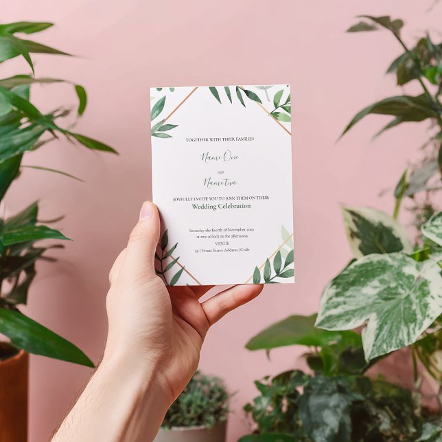 Green leaves frame wedding invitation (Leaves copper border wedding invitation)