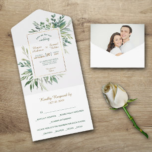 Green Leaves Gold Frame Photo Template All in One 
