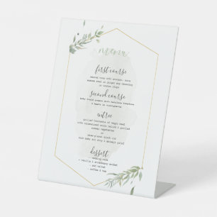 Green Leaves & Gold Frame Wedding Menu Pedestal Sign
