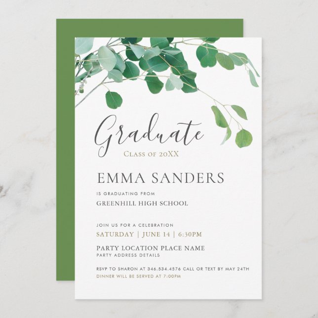 Green Leaves Graduation Party Custom Invitation (Front/Back)