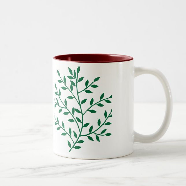 Green leaves green olive branch leaf decor Two-Tone coffee mug (Right)