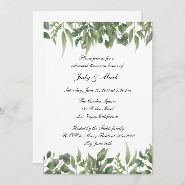 Green Leaves Greenery Foliage Rehearsal Dinner Invitation (Front/Back)