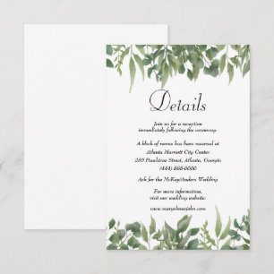 Green Leaves Greenery Foliage Wedding Details Enclosure Card