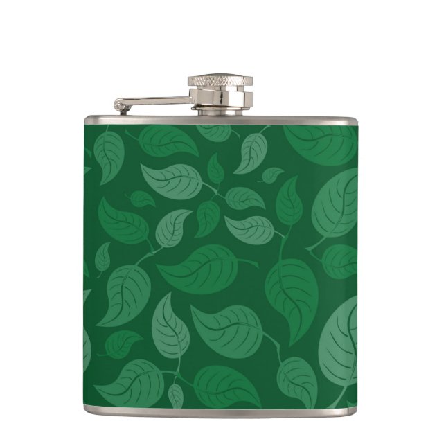 Green leaves hip flask (Front)