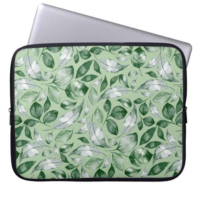 Green leaves laptop sleeve (Front)