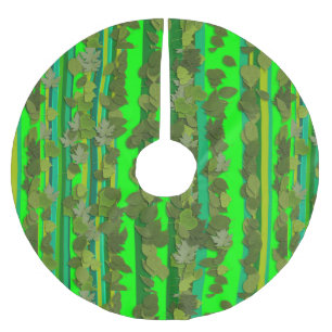 Green Leaves Leaf Stripe Pattern Christmas Holiday Brushed Polyester Tree Skirt