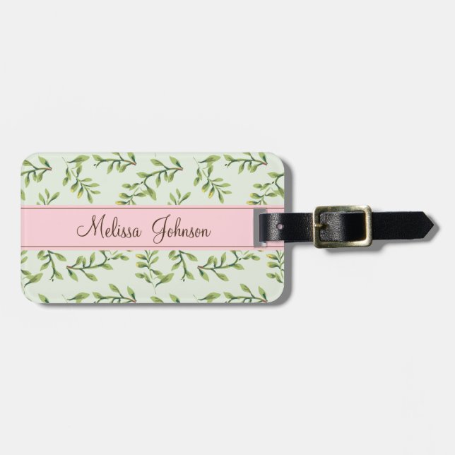 Green Leaves Luggage Tag (Front Horizontal)
