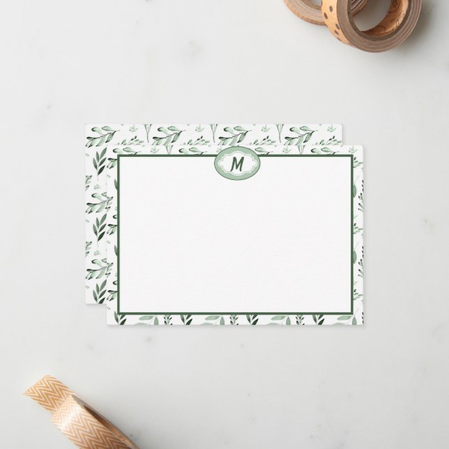 Green leaves  monogram card (Front/Back In Situ)