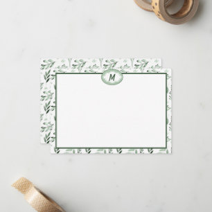 Green leaves monogram card