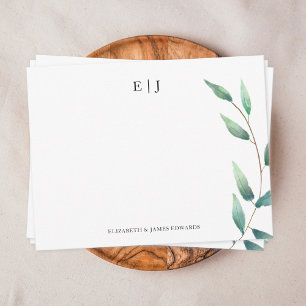 Green Leaves Monogram Couple Initials Personalised Card