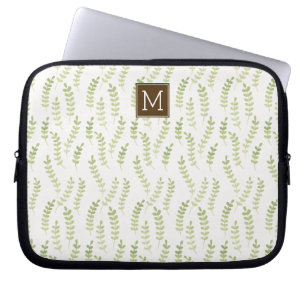 Green Leaves Monogrammed Laptop Sleeve