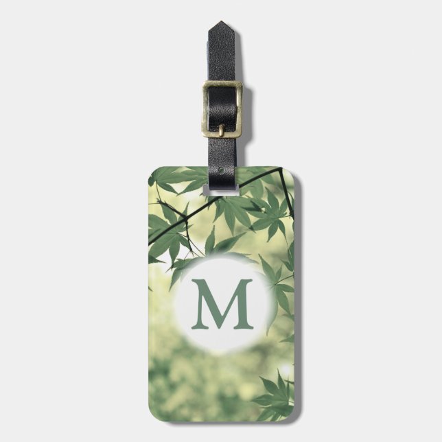Green Leaves Nature Botanic Monogram Luggage Tag (Front Vertical)