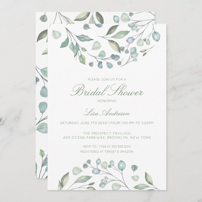 Green Leaves, Nature Bridal Shower Invitation (Front/Back)