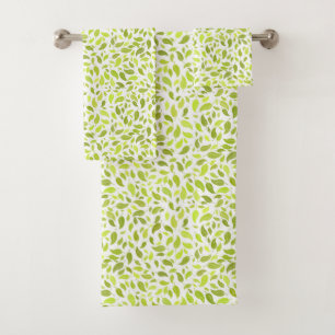 Green Leaves Nature Print, Plant Leaf Pattern Bath Towel Set