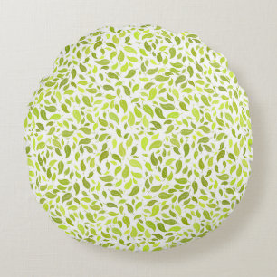 Green Leaves Nature Print, Plant Leaf Pattern Round Cushion