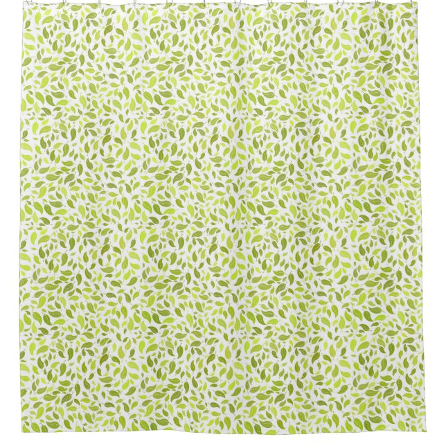 Green Leaves Nature Print, Plant Leaf Pattern Shower Curtain (Front)