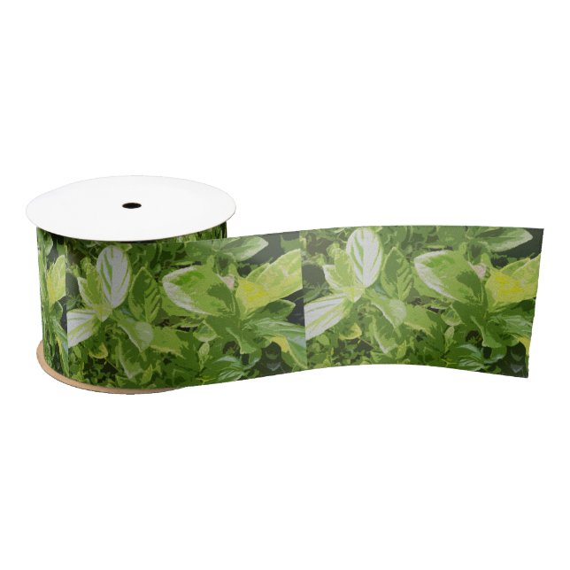 Green Leaves Oil Painting, Satin Ribbon (Spool)