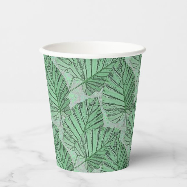 Green leaves on a grey stone. paper cups (Front)