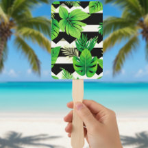  Green Leaves on B&W Stripes Fans - Modern