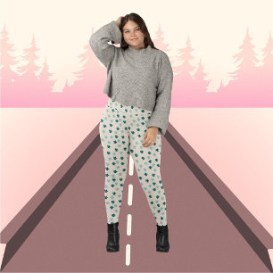 Green Leaves on beige background Pattern Leggings