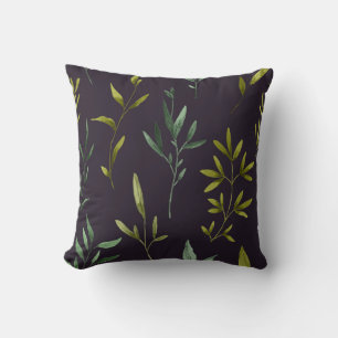 Green leaves on black reversible cushion