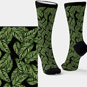 Green  Leaves on Black Socks